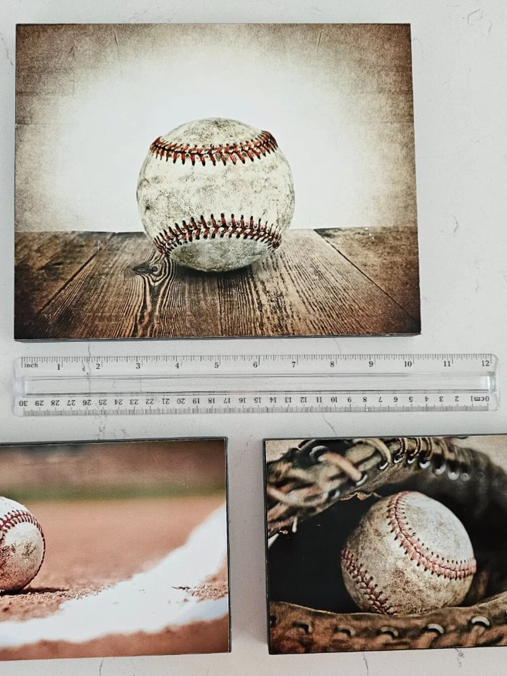 Vintage Look Baseball Wood Wall Plaques Lot of 3 - Sports Decor Glossy 8x10 5x7